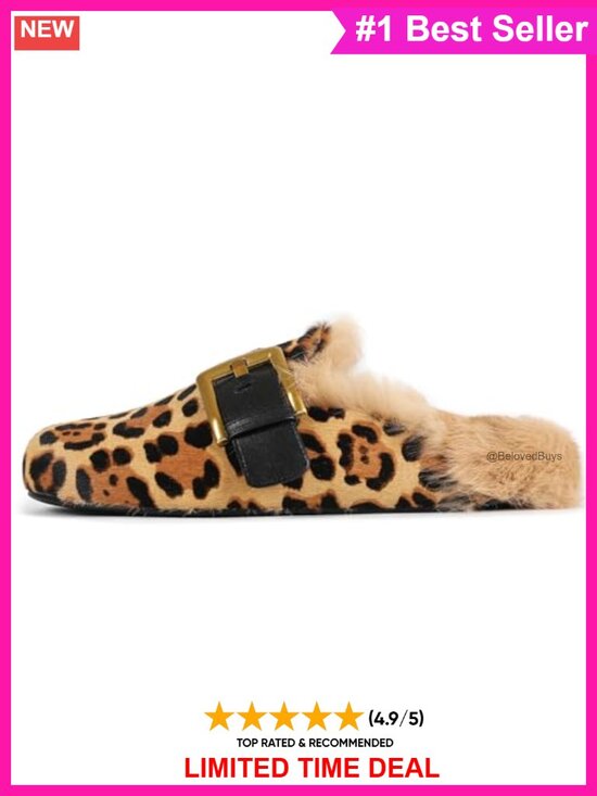 Shoes - Faux Fur Lined Round Toe Slip On Mules Clogs with Buckle